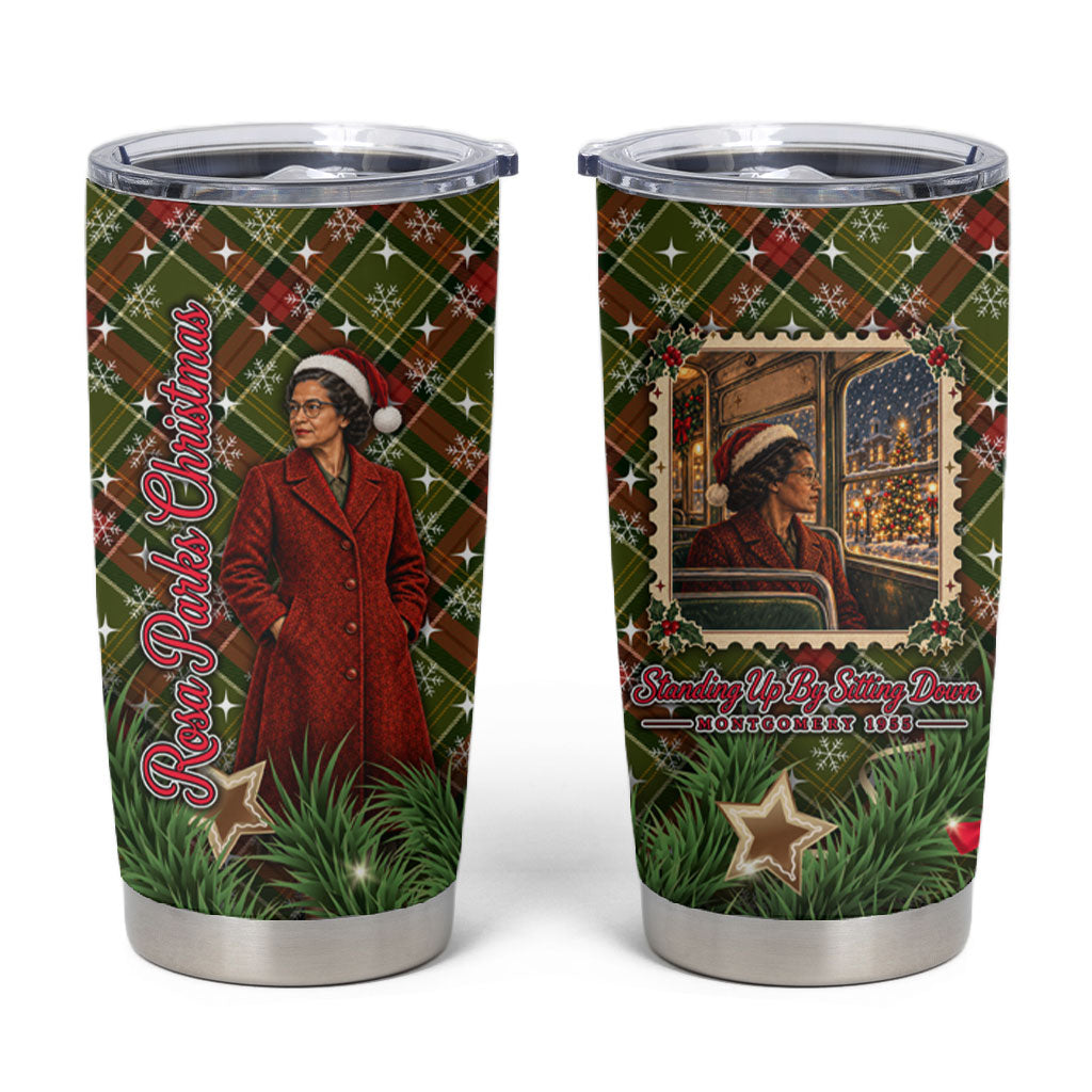Rosa Parks Christmas Tumbler Cup Plaid Festive Stamp Vintage Civil Rights Legend