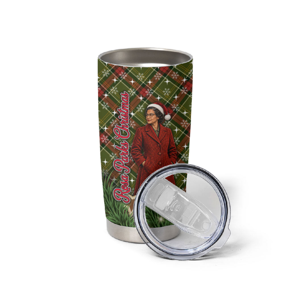 Rosa Parks Christmas Tumbler Cup Plaid Festive Stamp Vintage Civil Rights Legend