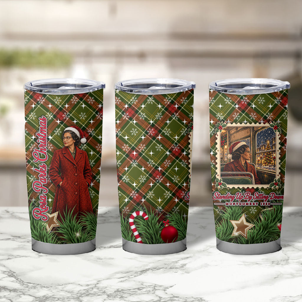 Rosa Parks Christmas Tumbler Cup Plaid Festive Stamp Vintage Civil Rights Legend