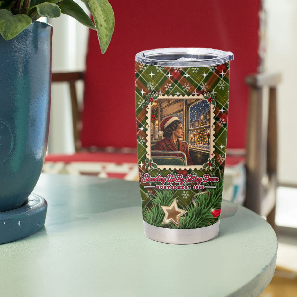 Rosa Parks Christmas Tumbler Cup Plaid Festive Stamp Vintage Civil Rights Legend
