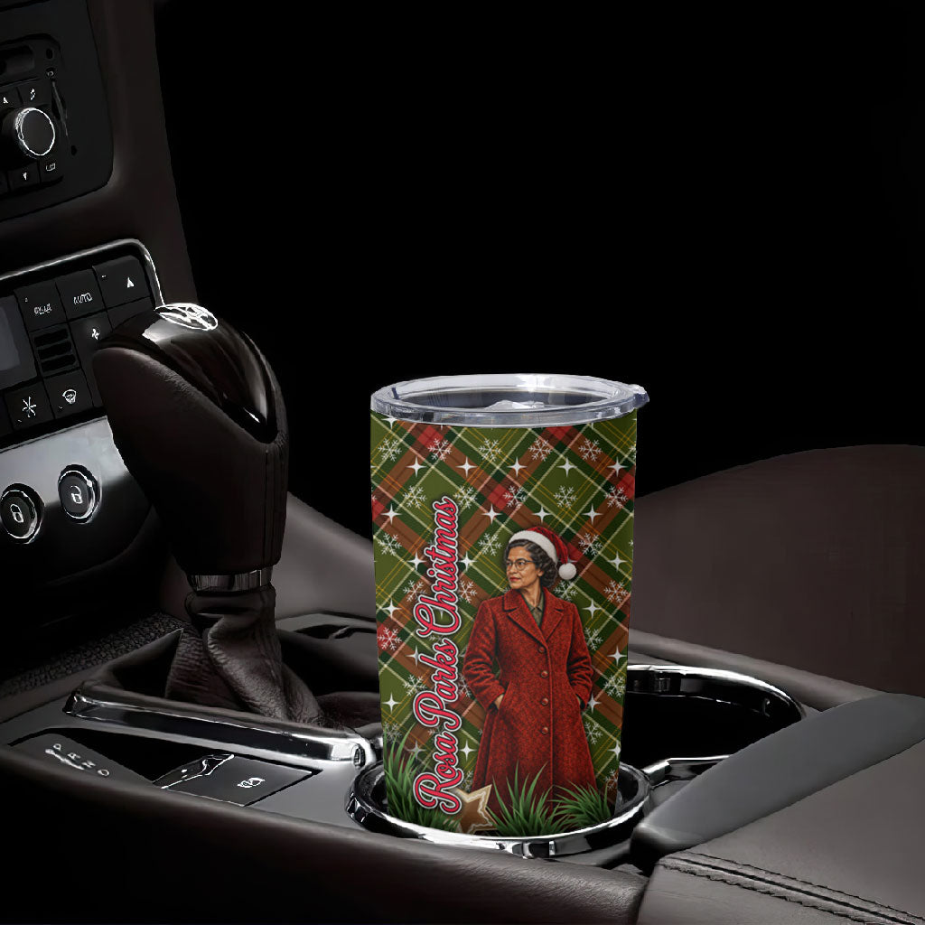 Rosa Parks Christmas Tumbler Cup Plaid Festive Stamp Vintage Civil Rights Legend