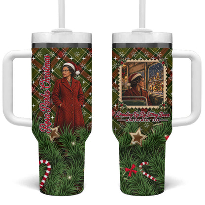 Rosa Parks Christmas Tumbler With Handle Plaid Festive Stamp Vintage Civil Rights Legend