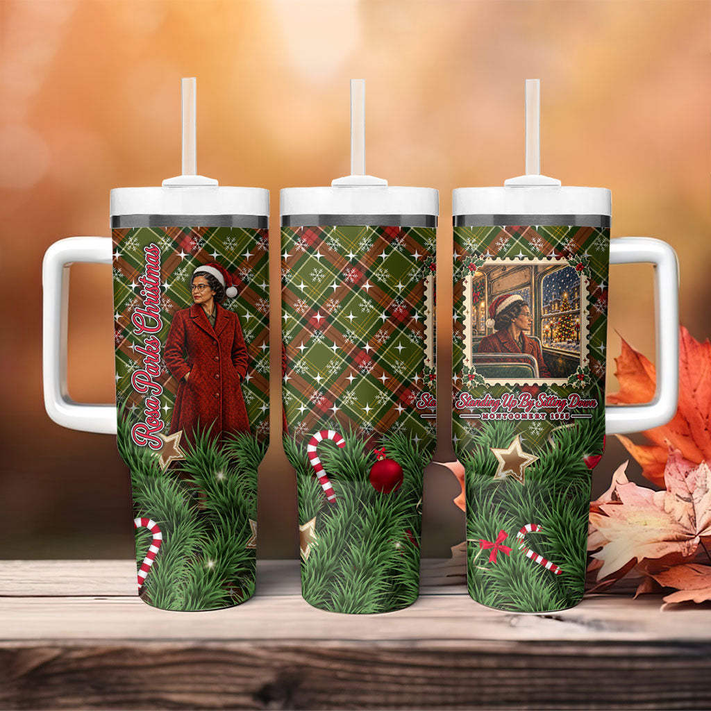 Rosa Parks Christmas Tumbler With Handle Plaid Festive Stamp Vintage Civil Rights Legend