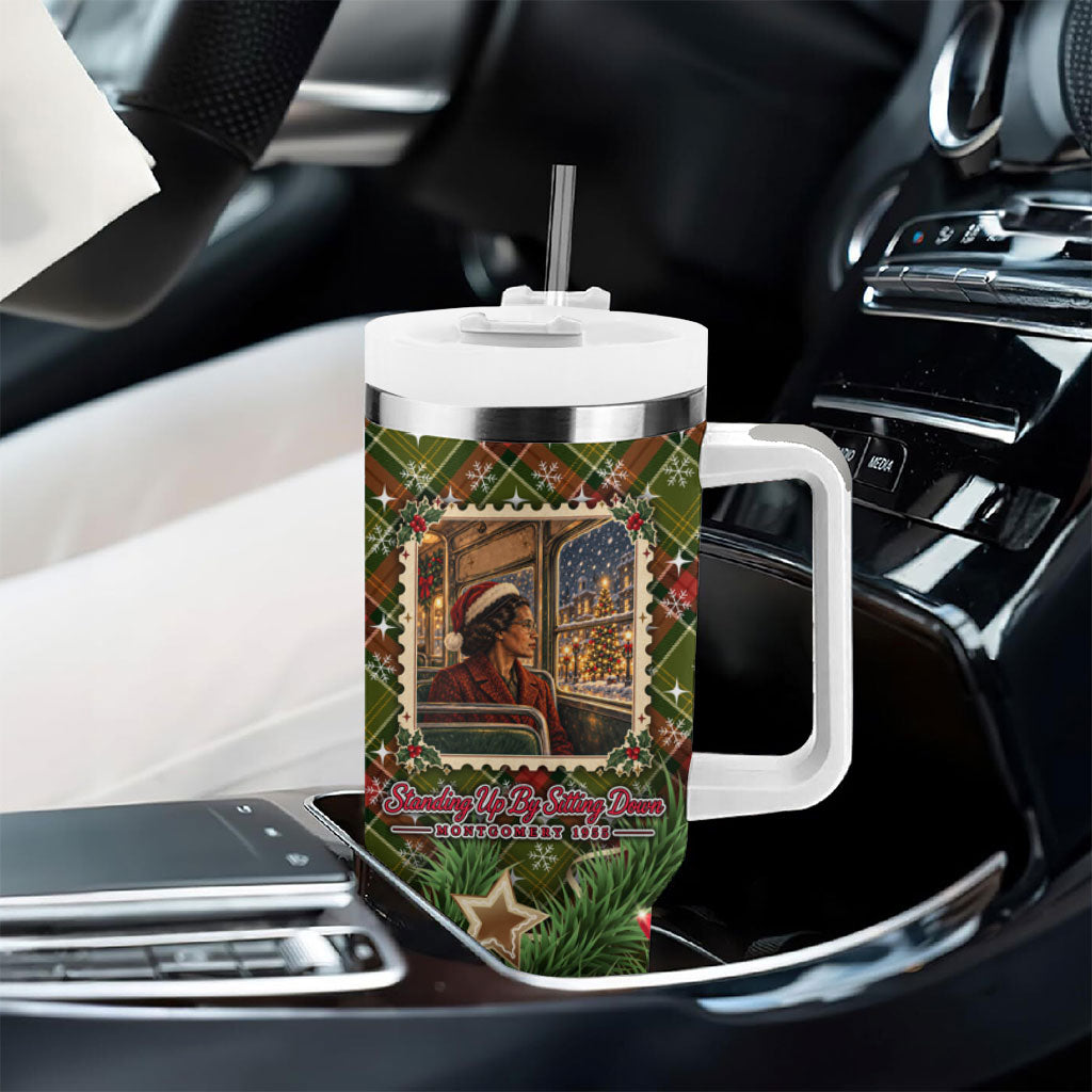 Rosa Parks Christmas Tumbler With Handle Plaid Festive Stamp Vintage Civil Rights Legend