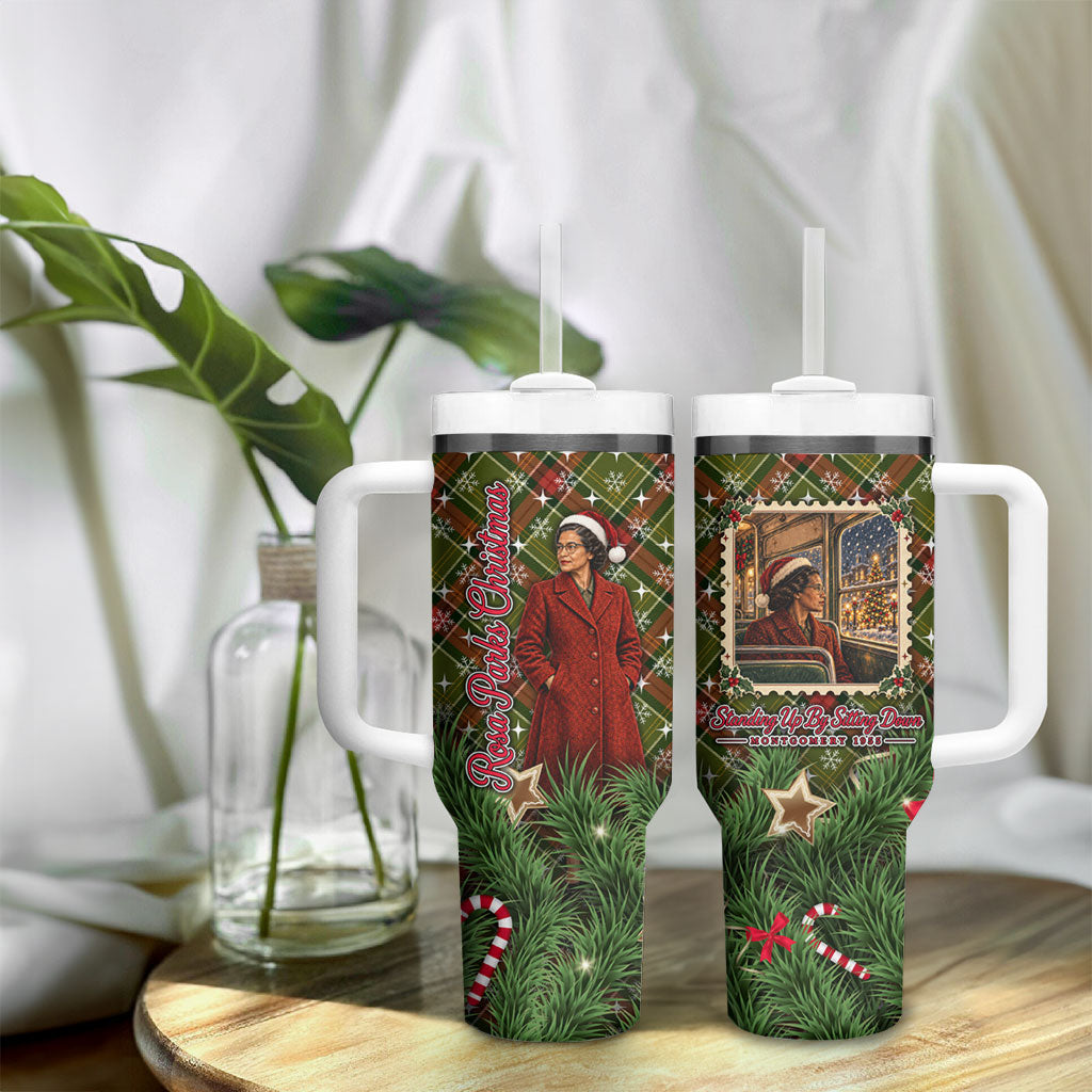 Rosa Parks Christmas Tumbler With Handle Plaid Festive Stamp Vintage Civil Rights Legend