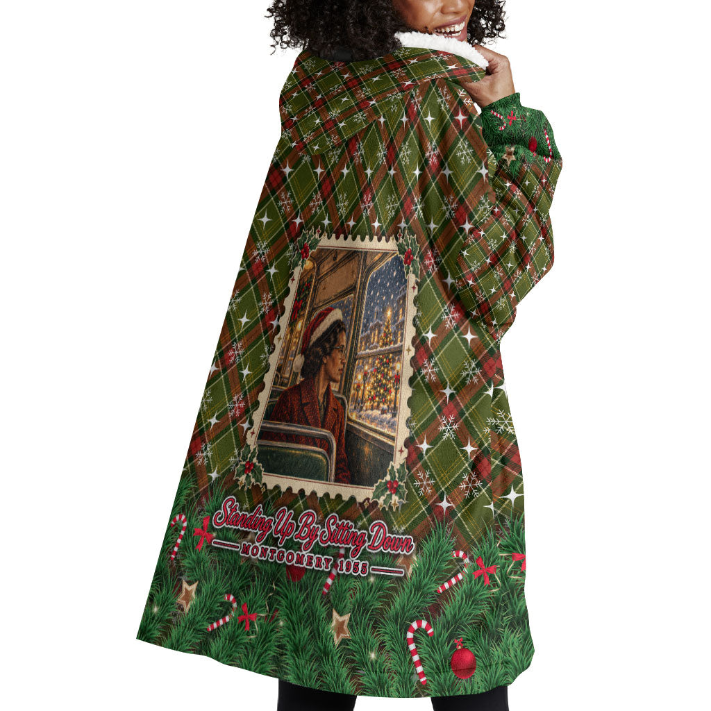 Rosa Parks Christmas Wearable Blanket Hoodie Plaid Festive Stamp Vintage Civil Rights Legend