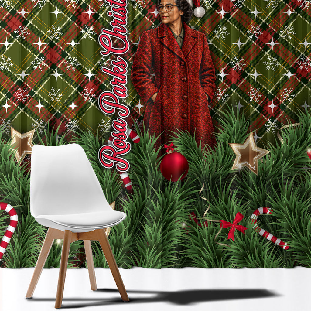 Rosa Parks Christmas Window Curtain Plaid Festive Stamp Vintage Civil Rights Legend