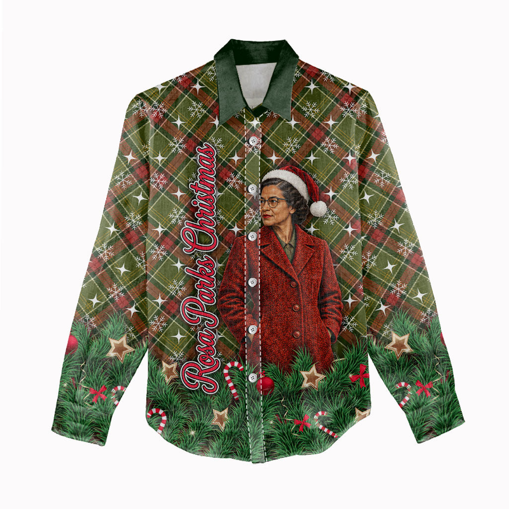 Rosa Parks Christmas Women Casual Shirt Plaid Festive Stamp Vintage Civil Rights Legend