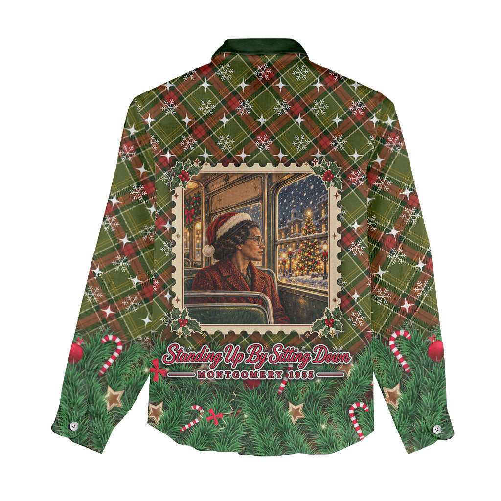 Rosa Parks Christmas Women Casual Shirt Plaid Festive Stamp Vintage Civil Rights Legend