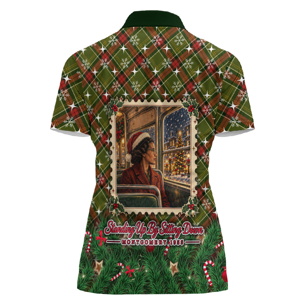 Rosa Parks Christmas Women Polo Shirt Plaid Festive Stamp Vintage Civil Rights Legend