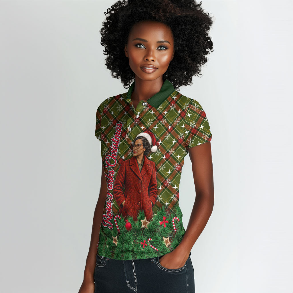 Rosa Parks Christmas Women Polo Shirt Plaid Festive Stamp Vintage Civil Rights Legend