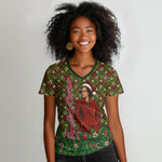 Rosa Parks Christmas Women V-Neck T-Shirt Plaid Festive Stamp Vintage Civil Rights Legend