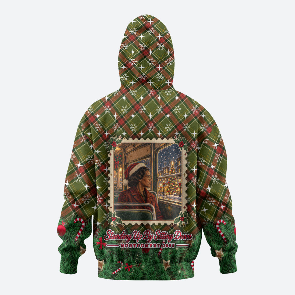 Rosa Parks Christmas Zip Hoodie Plaid Festive Stamp Vintage Civil Rights Legend
