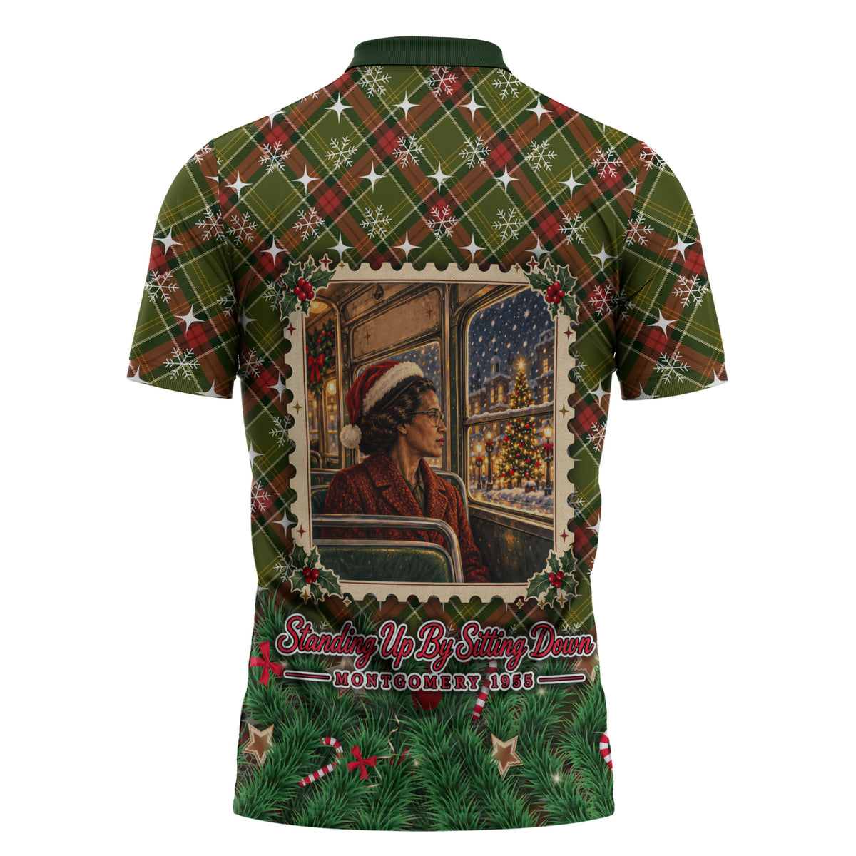 Rosa Parks Christmas Zipper Polo Shirt Plaid Festive Stamp Vintage Civil Rights Legend