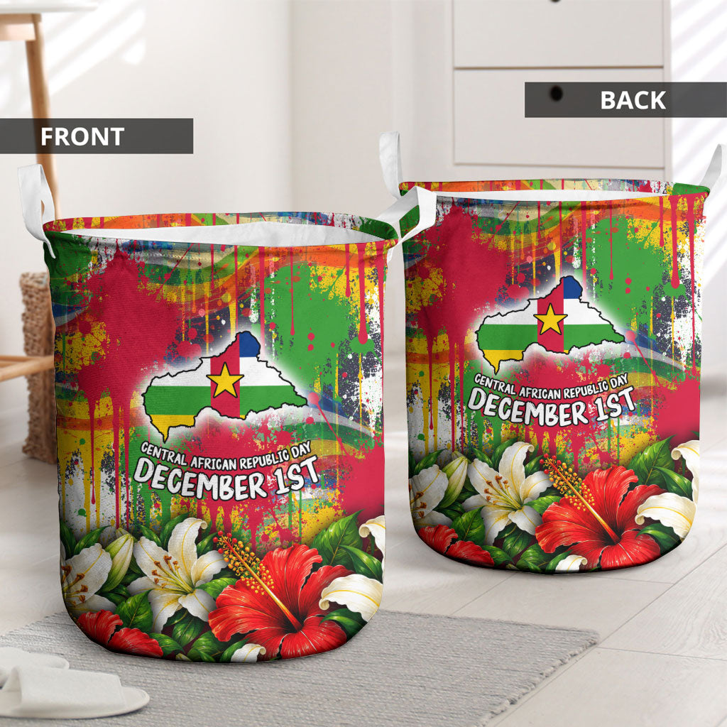 Central African Republic Day Laundry Basket Elephant Colorful Paint Splatter Map Tropical Flowers