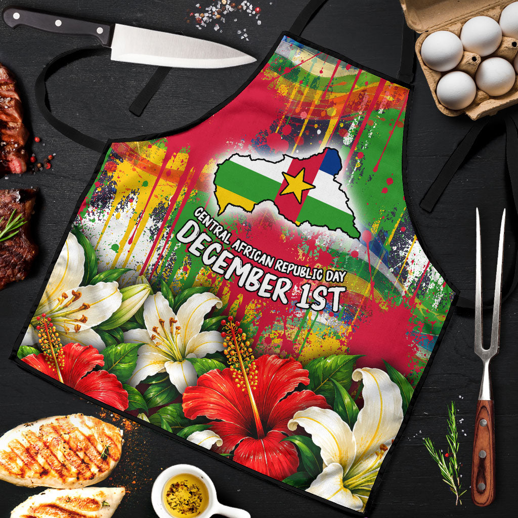 Central African Republic Day Apron Elephant Colorful Paint Splatter Map Tropical Flowers