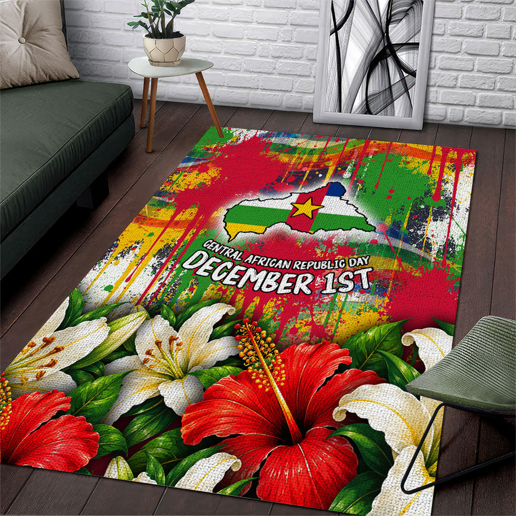 Central African Republic Day Area Rug Elephant Colorful Paint Splatter Map Tropical Flowers