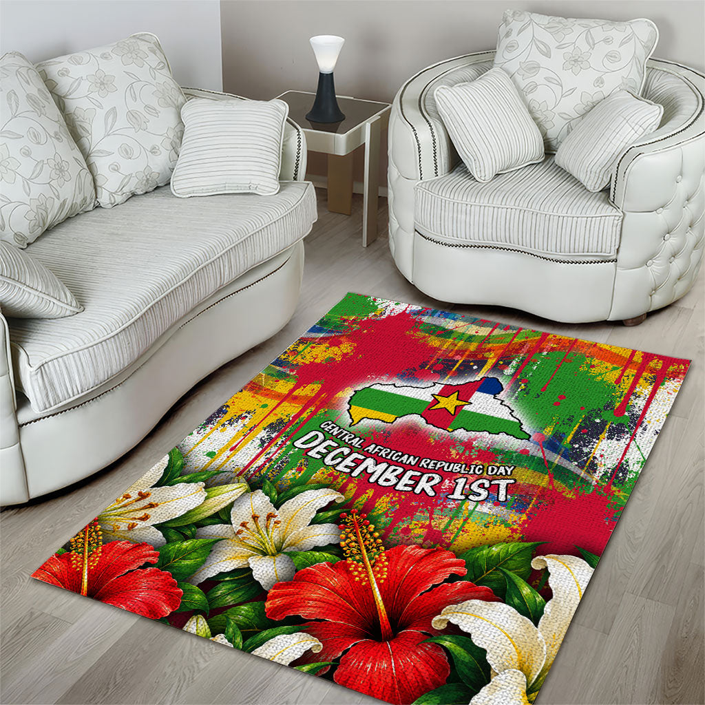 Central African Republic Day Area Rug Elephant Colorful Paint Splatter Map Tropical Flowers