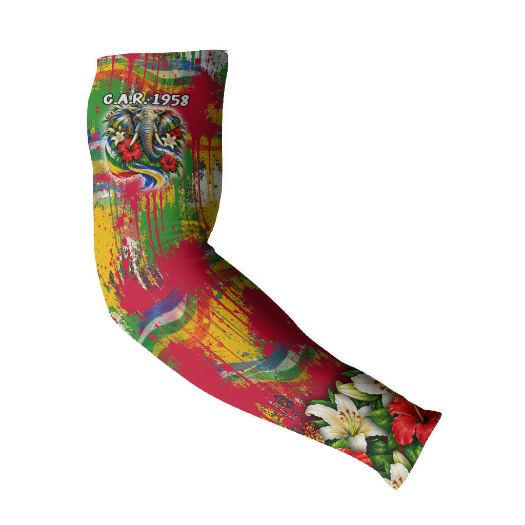 Central African Republic Day Arm Sleeves Elephant Colorful Paint Splatter Map Tropical Flowers