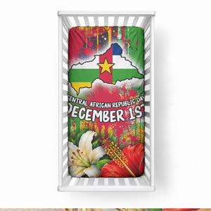 Central African Republic Day Baby Bed Cover Elephant Colorful Paint Splatter Map Tropical Flowers