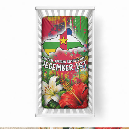 Central African Republic Day Baby Bed Cover Elephant Colorful Paint Splatter Map Tropical Flowers