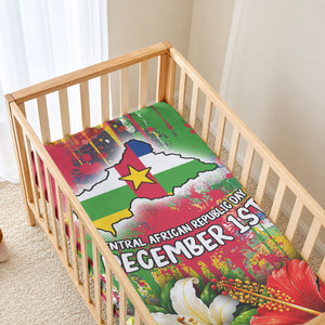 Central African Republic Day Baby Bed Cover Elephant Colorful Paint Splatter Map Tropical Flowers