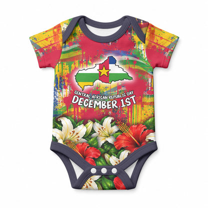 Central African Republic Day Baby Onesie Elephant Colorful Paint Splatter Map Tropical Flowers