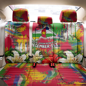 Central African Republic Day Back Car Seat Cover Elephant Colorful Paint Splatter Map Tropical Flowers