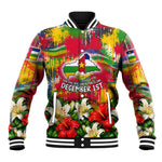 Central African Republic Day Baseball Jacket Elephant Colorful Paint Splatter Map Tropical Flowers