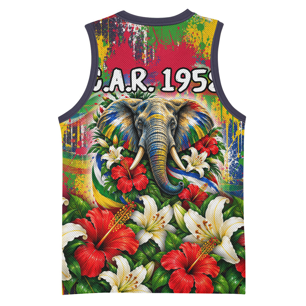 Central African Republic Day Basketball Jersey Elephant Colorful Paint Splatter Map Tropical Flowers