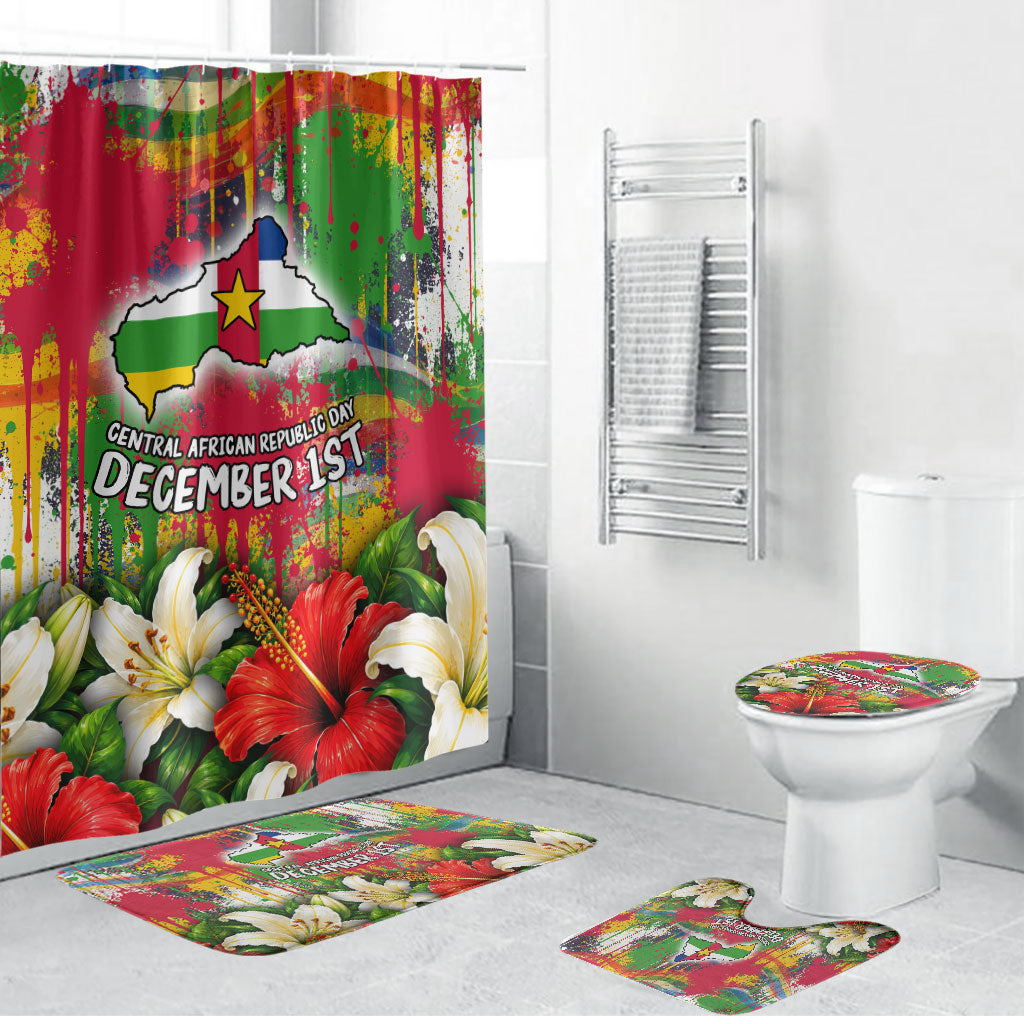 Central African Republic Day Bathroom Set Elephant Colorful Paint Splatter Map Tropical Flowers