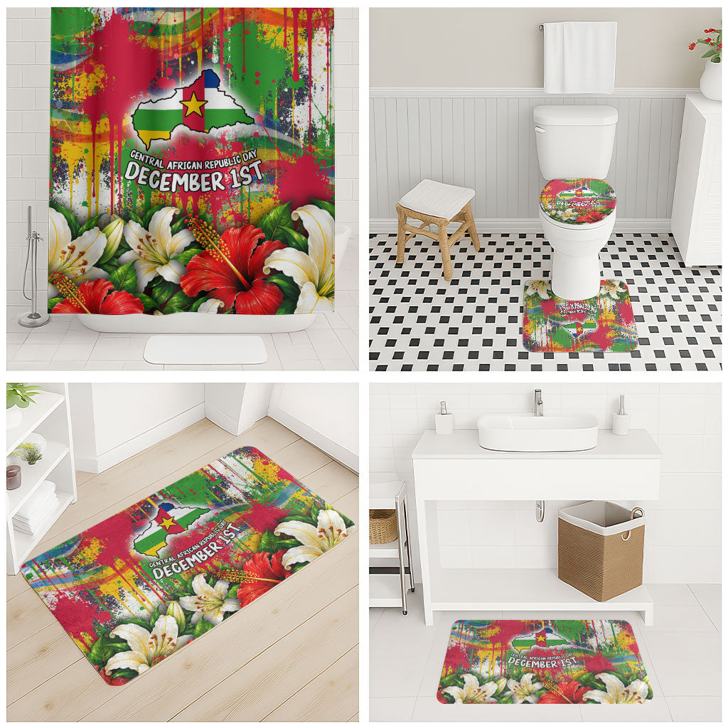 Central African Republic Day Bathroom Set Elephant Colorful Paint Splatter Map Tropical Flowers