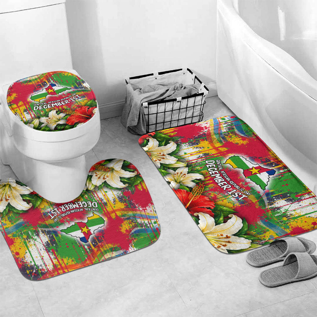 Central African Republic Day Bathroom Set Elephant Colorful Paint Splatter Map Tropical Flowers