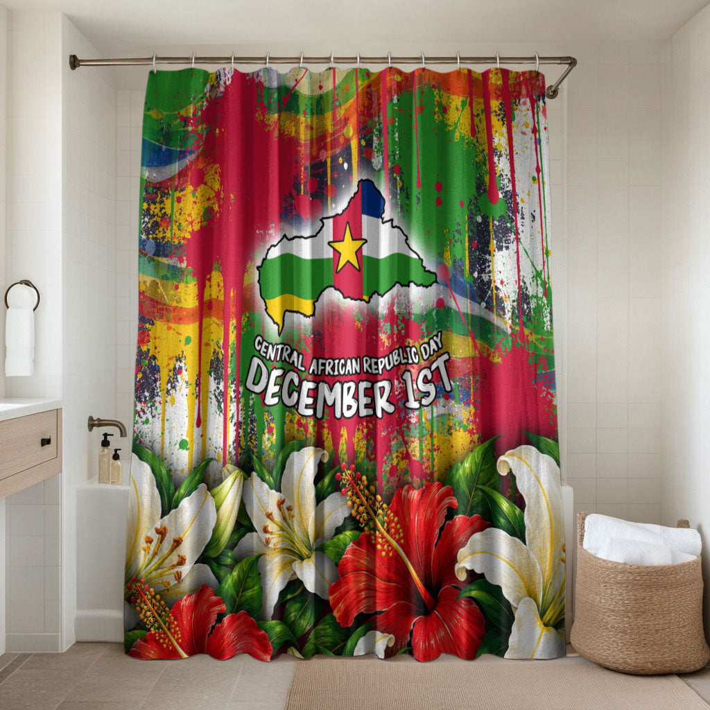 Central African Republic Day Bathroom Set Elephant Colorful Paint Splatter Map Tropical Flowers