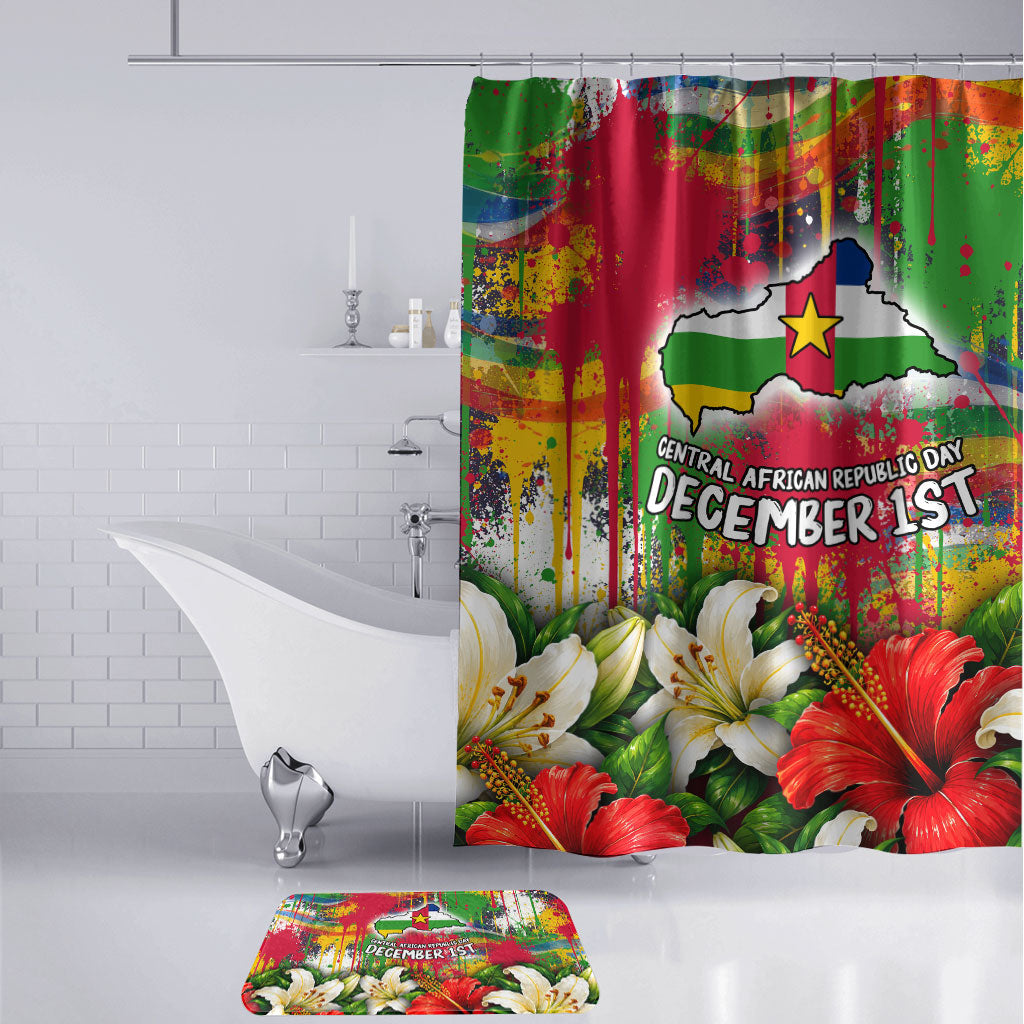 Central African Republic Day Bathroom Set Elephant Colorful Paint Splatter Map Tropical Flowers