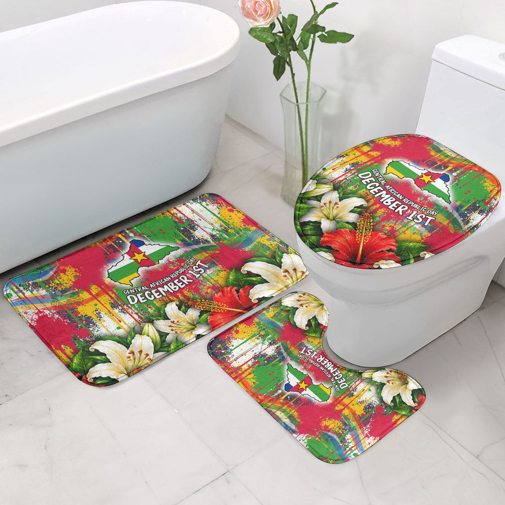 Central African Republic Day Bathroom Set Elephant Colorful Paint Splatter Map Tropical Flowers