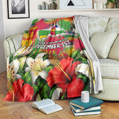 Central African Republic Day Blanket Elephant Colorful Paint Splatter Map Tropical Flowers