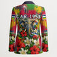 Central African Republic Day Blazer Elephant Colorful Paint Splatter Map Tropical Flowers