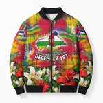 Central African Republic Day Bomber Puffer Jacket Elephant Colorful Paint Splatter Map Tropical Flowers
