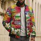 Central African Republic Day Bomber Puffer Jacket Elephant Colorful Paint Splatter Map Tropical Flowers