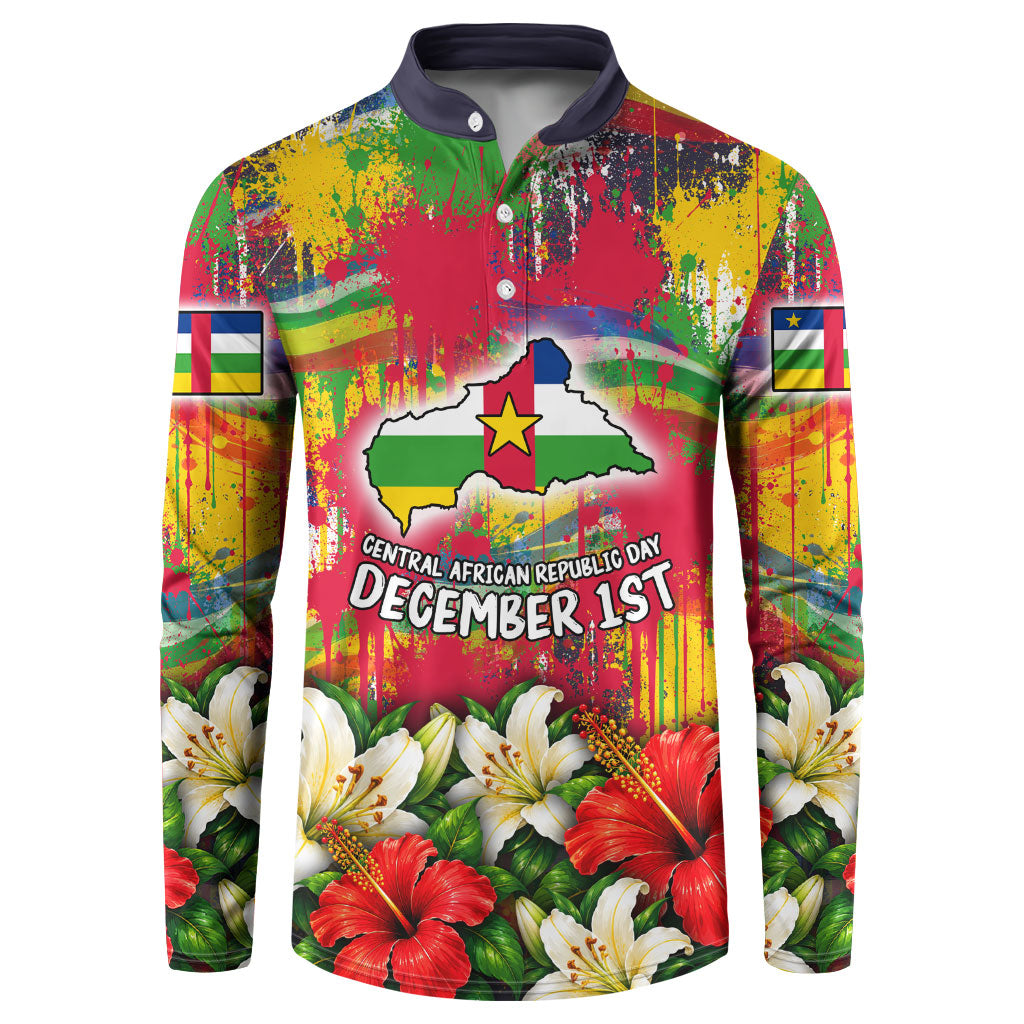 Central African Republic Day Button Sweatshirt Elephant Colorful Paint Splatter Map Tropical Flowers