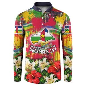 Central African Republic Day Button Sweatshirt Elephant Colorful Paint Splatter Map Tropical Flowers
