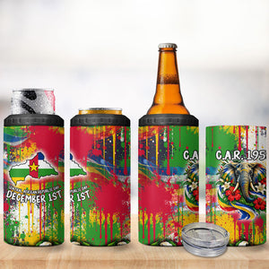 Central African Republic Day 4 in 1 Can Cooler Tumbler Elephant Colorful Paint Splatter Map Tropical Flowers