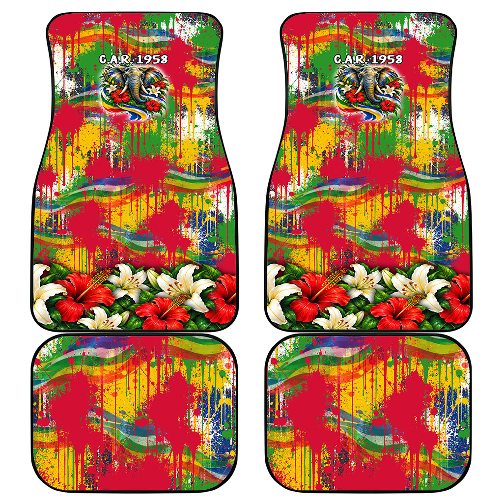 Central African Republic Day Car Mats Elephant Colorful Paint Splatter Map Tropical Flowers
