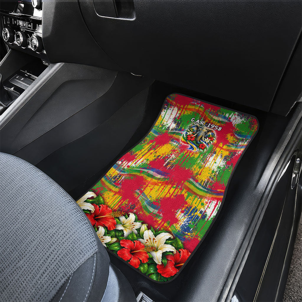 Central African Republic Day Car Mats Elephant Colorful Paint Splatter Map Tropical Flowers