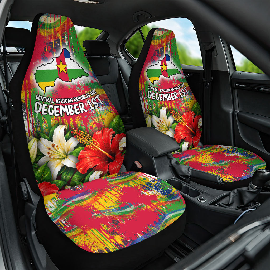 Central African Republic Day Car Seat Cover Elephant Colorful Paint Splatter Map Tropical Flowers