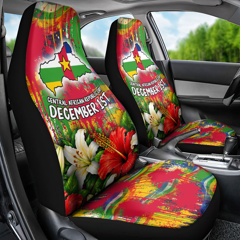 Central African Republic Day Car Seat Cover Elephant Colorful Paint Splatter Map Tropical Flowers