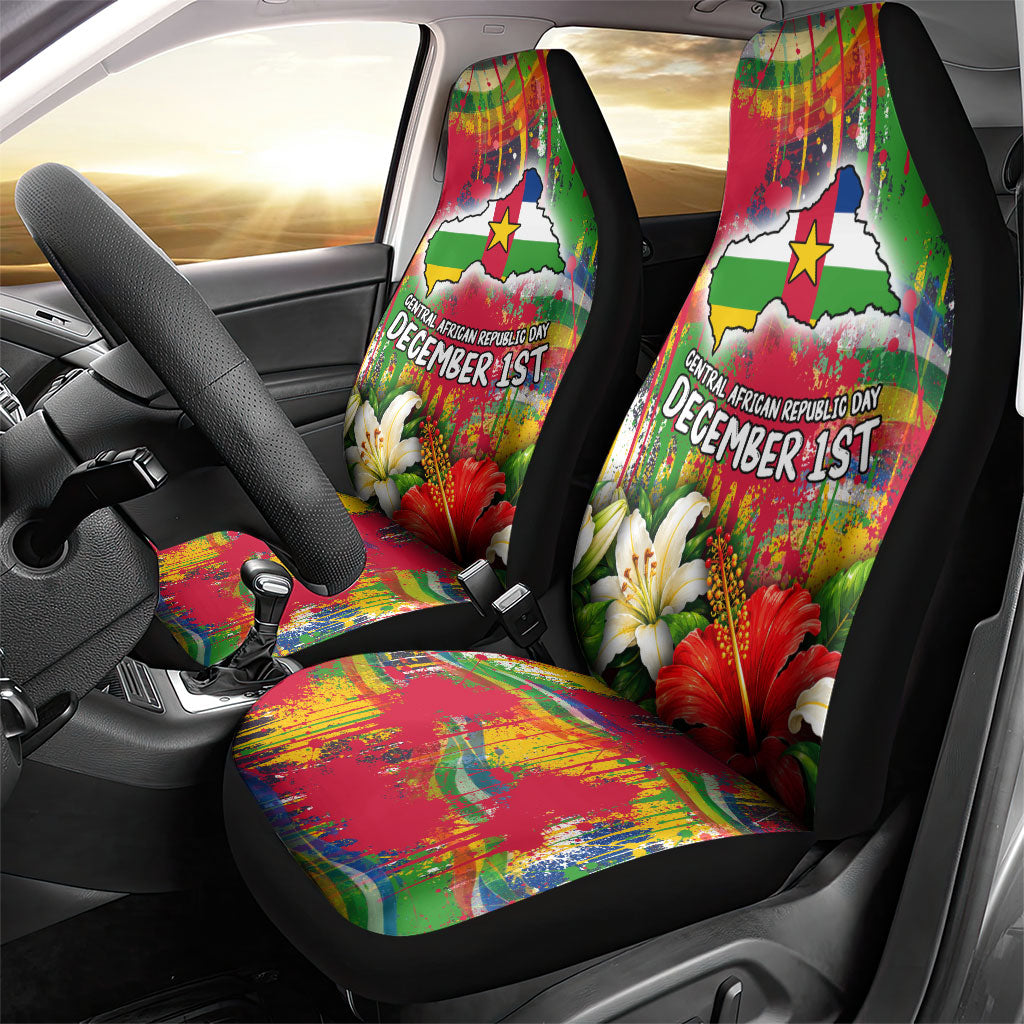 Central African Republic Day Car Seat Cover Elephant Colorful Paint Splatter Map Tropical Flowers