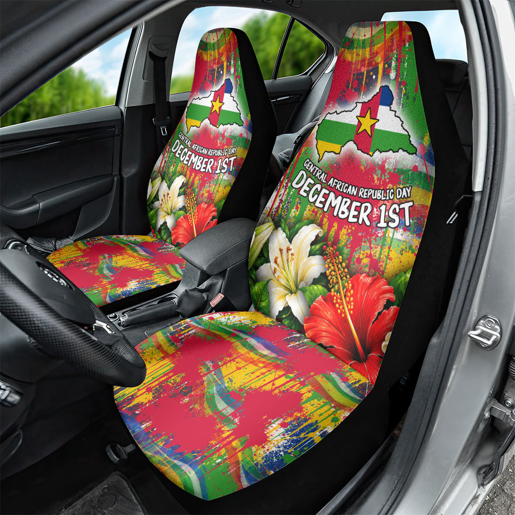 Central African Republic Day Car Seat Cover Elephant Colorful Paint Splatter Map Tropical Flowers