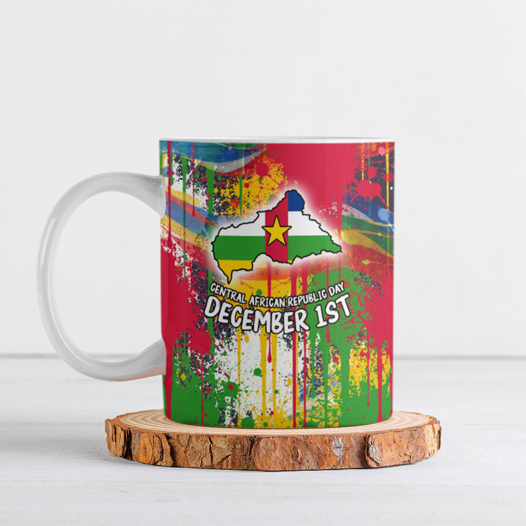 Central African Republic Day Ceramic Mug Elephant Colorful Paint Splatter Map Tropical Flowers